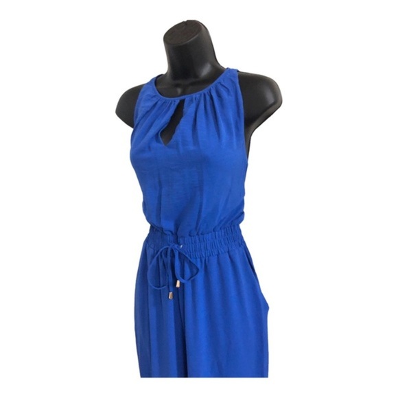 TAHARI blue smocked waist sleeveless  keyhole neck belted‎ jumpsuit size 6 new - Picture 8 of 16